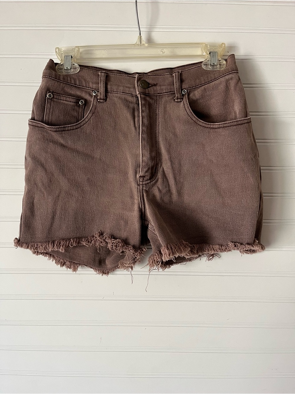 Cherokee Frayed Hem Jean Shorts - Mauve Brown
